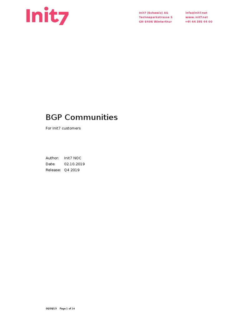 Init7 BGP Communities Guide | PDF | I Pv6 | Internet Protocols