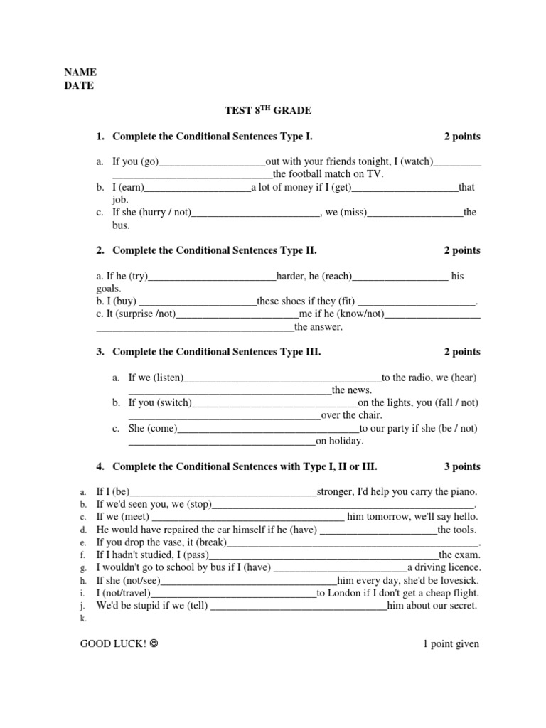 Test 8 Conditionals Pdf