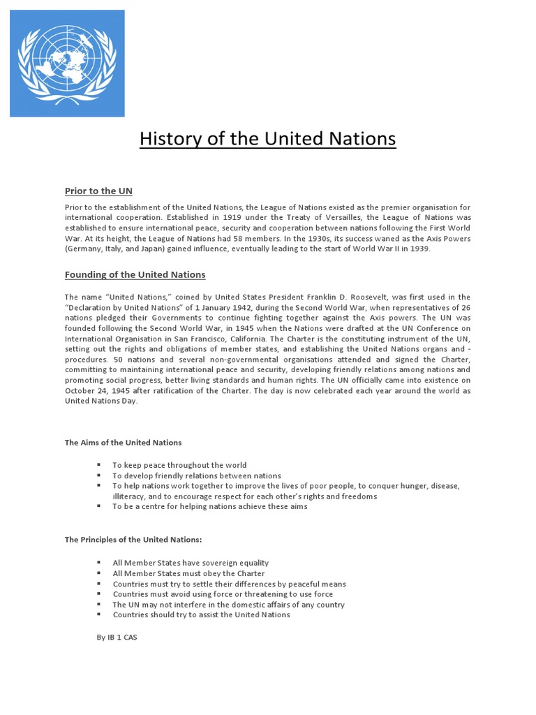 History and Purpose of the UN | PDF | League Of Nations | United Nations