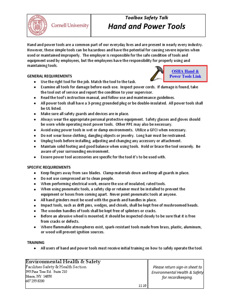 Hand and Power Tools Toolbox Talk PDF Download Free PDF Personal