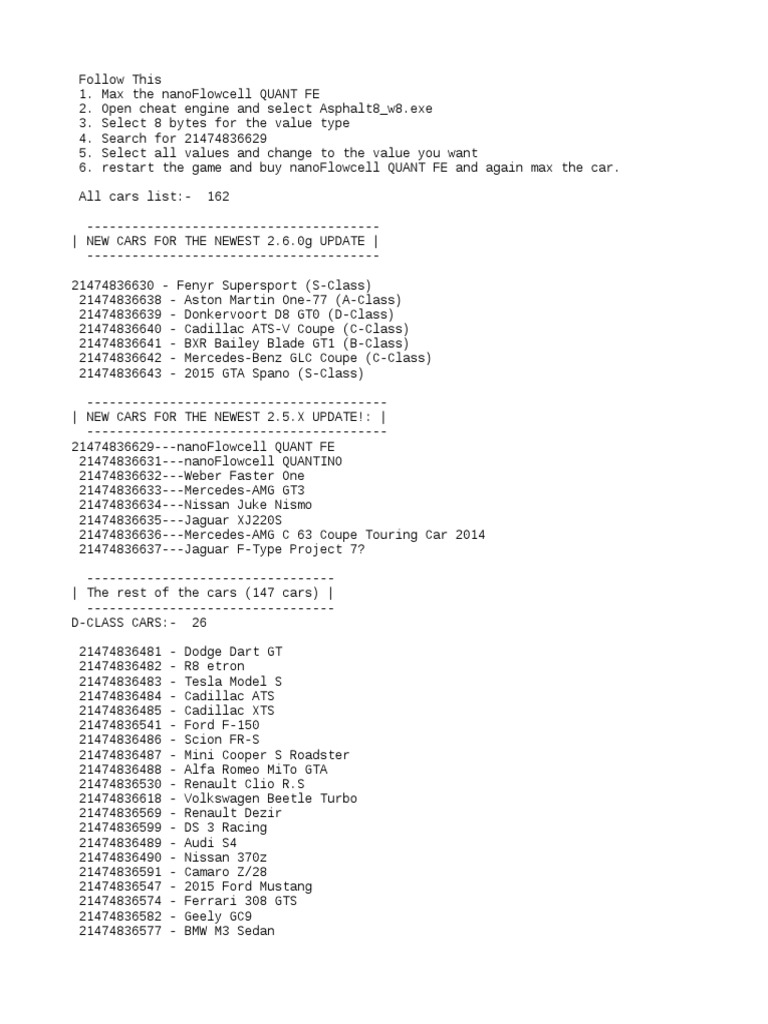 Car Codes Of Asphalt 8 Airborn Pdf Sports Car Racing Ferrari