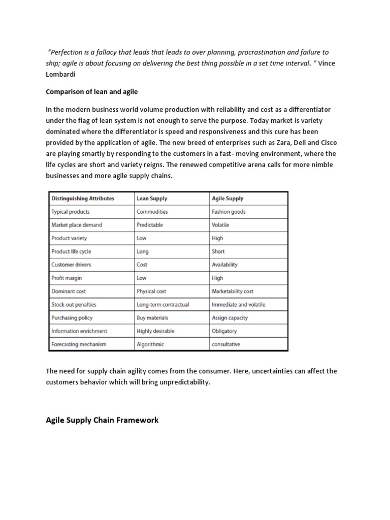 Lean vs Agile: Enhancing Supply Chains | PDF | Supply Chain | Strategic ...