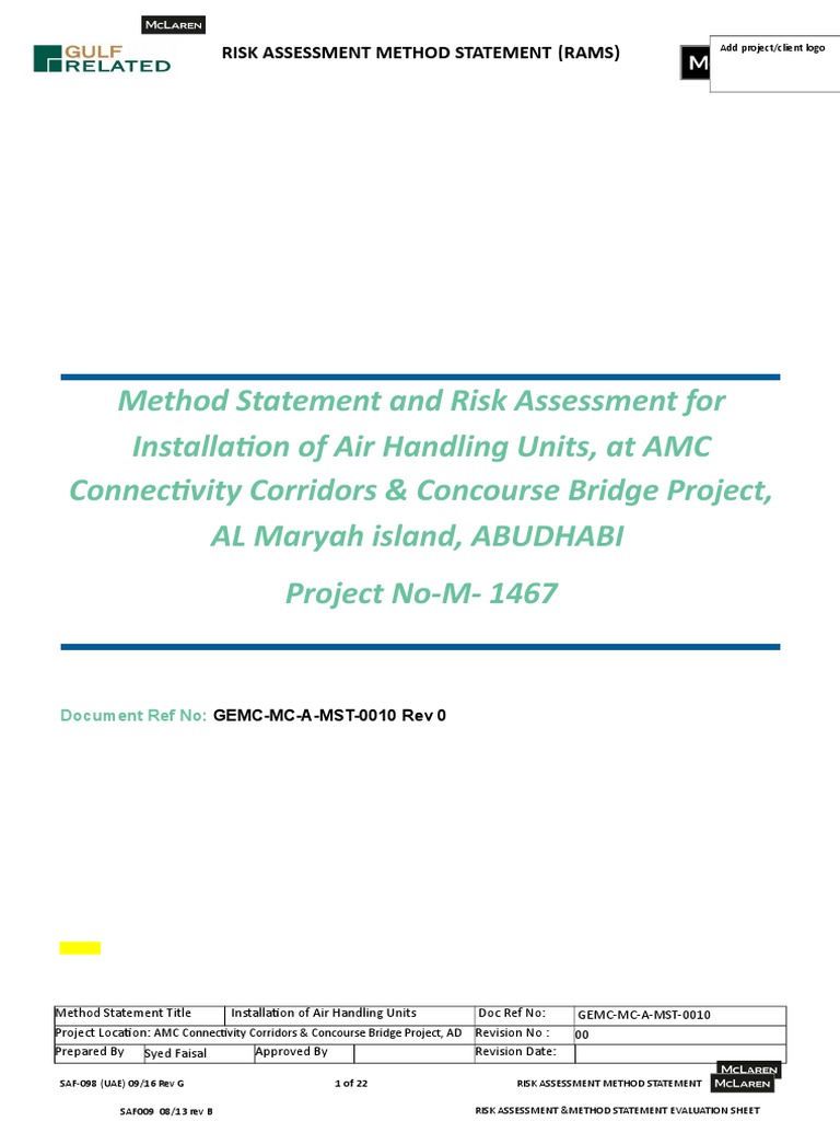 AHU Installation Risk Assessment & Method | PDF | Personal Protective ...