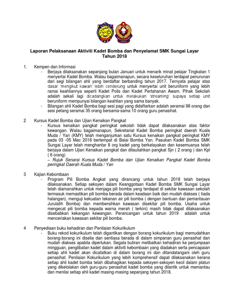 Laporan Aktiviti Kadet Bomba 2018 Pdf