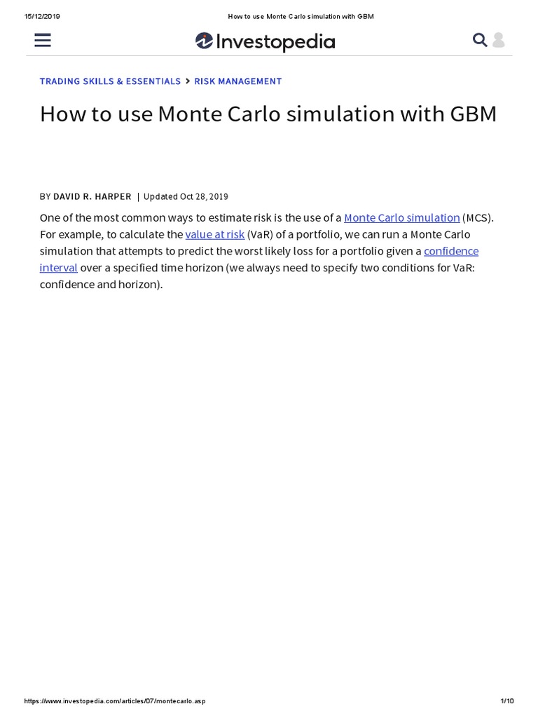 Monte Carlo Simulation with GBM | PDF | Value At Risk | Option (Finance)