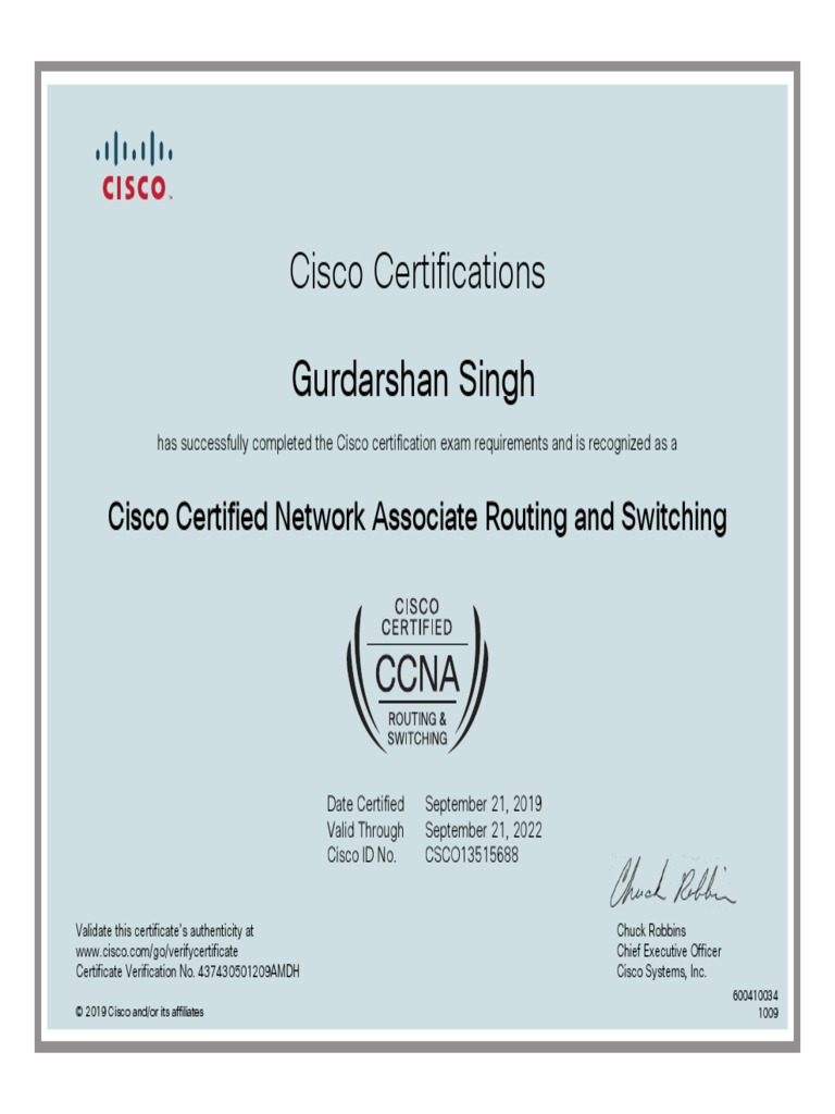 Ccna Certificate | PDF