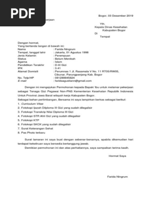 Surat Lamaran Dinkes Kabupaten Bogor