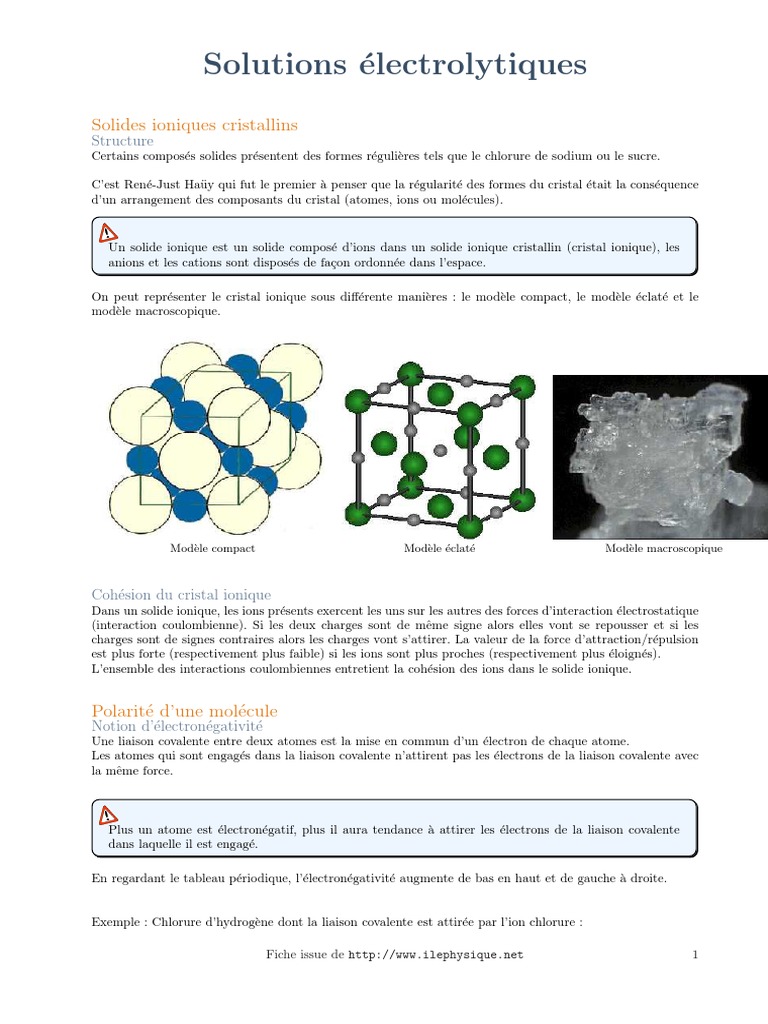 Solutions électrolytiques et solides ioniques | PDF | Liaison ionique ...