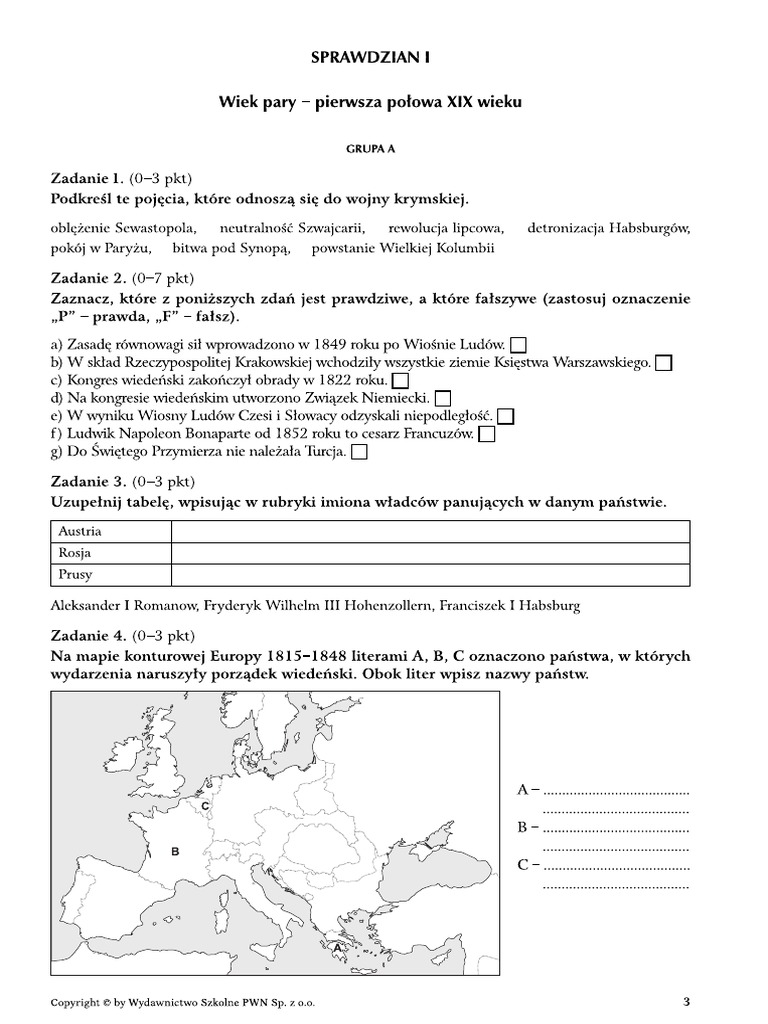 Sprawdzian Historia Klasa 7 Dział 2 Druga Polowa Xix Wieku