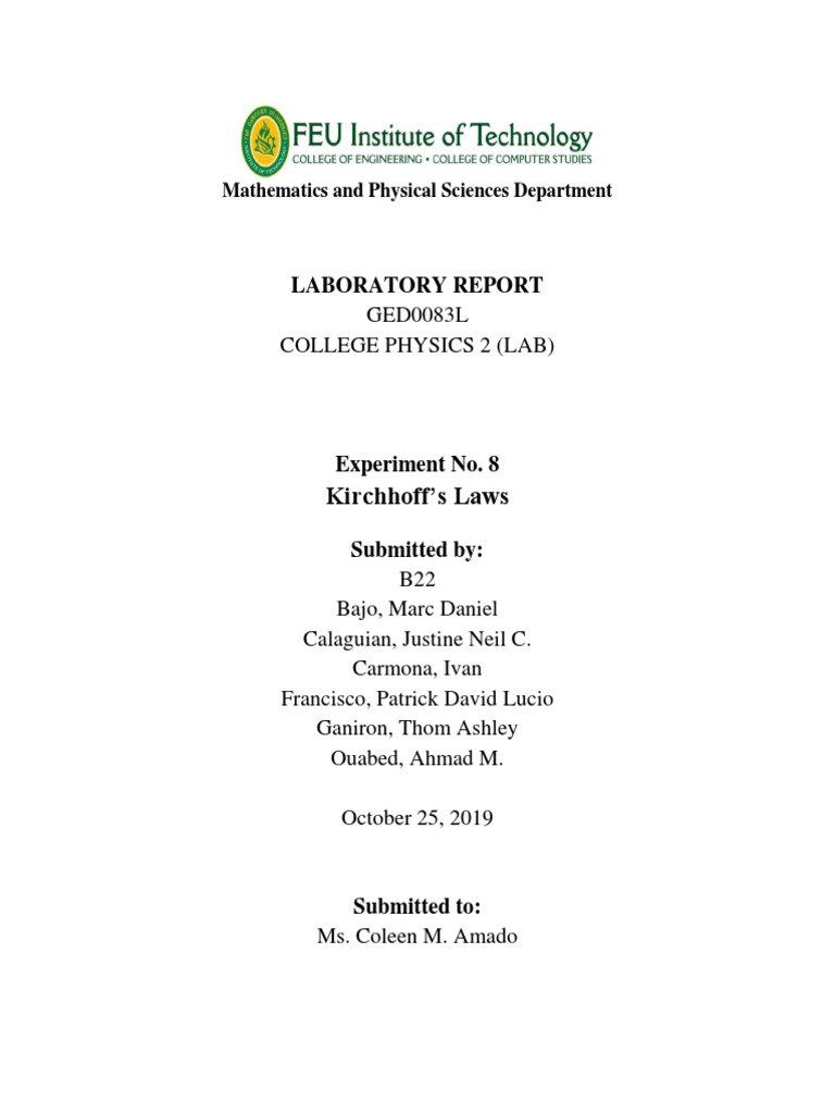 Kirchhoff's Laws Experiment Report | PDF | Voltage | Electrical Network