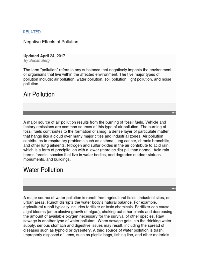 Major Types of Pollution Explained | PDF | Air Pollution | Water Pollution