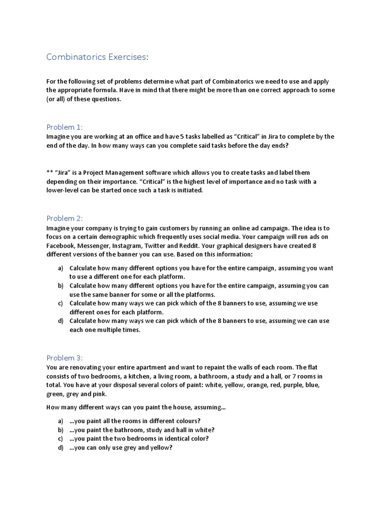 Additional Exercises Combinatorics | PDF | Business