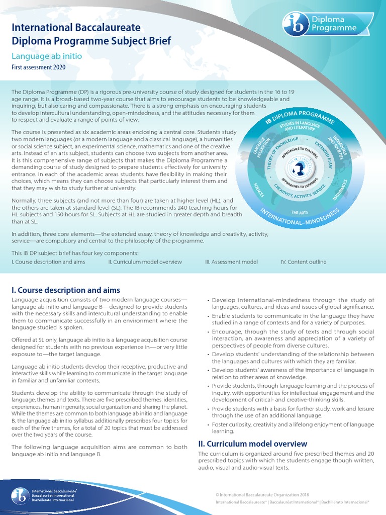 IB Language Ab Initio Guide First Assessment in 2020 PDF Curriculum