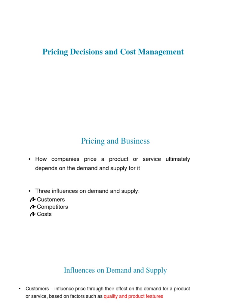 Pricing Decisions and Cost Management PDF Long Run And Short Run