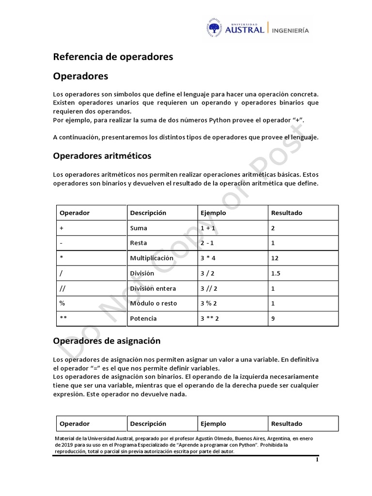 Operadores en Python: Aritméticos y Lógicos | PDF | Formalismo ...