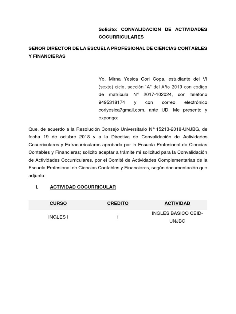 Solicitud De Convalidacion Pdf