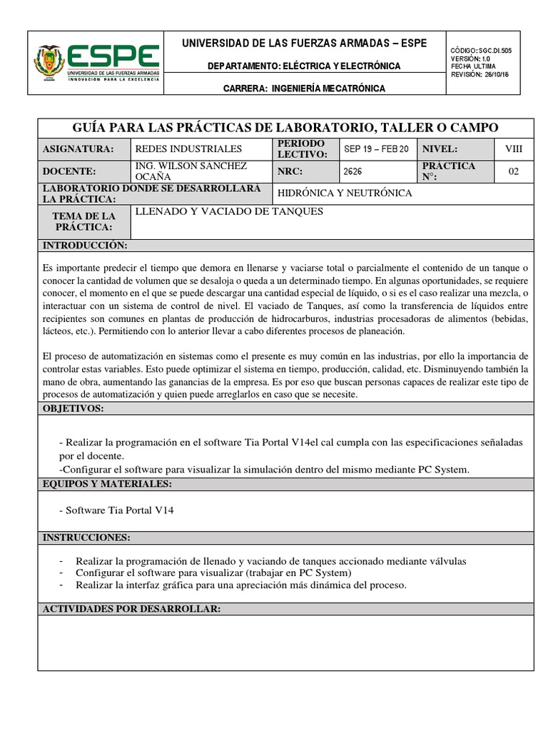 Llenado Y Vaciado De Tanques Pdf Electrónica Protocolos De Internet