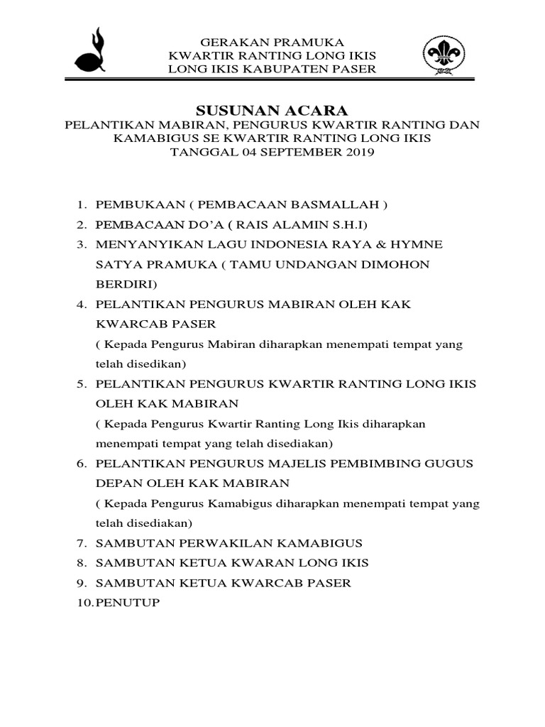 Susunan Acara Pelantikan