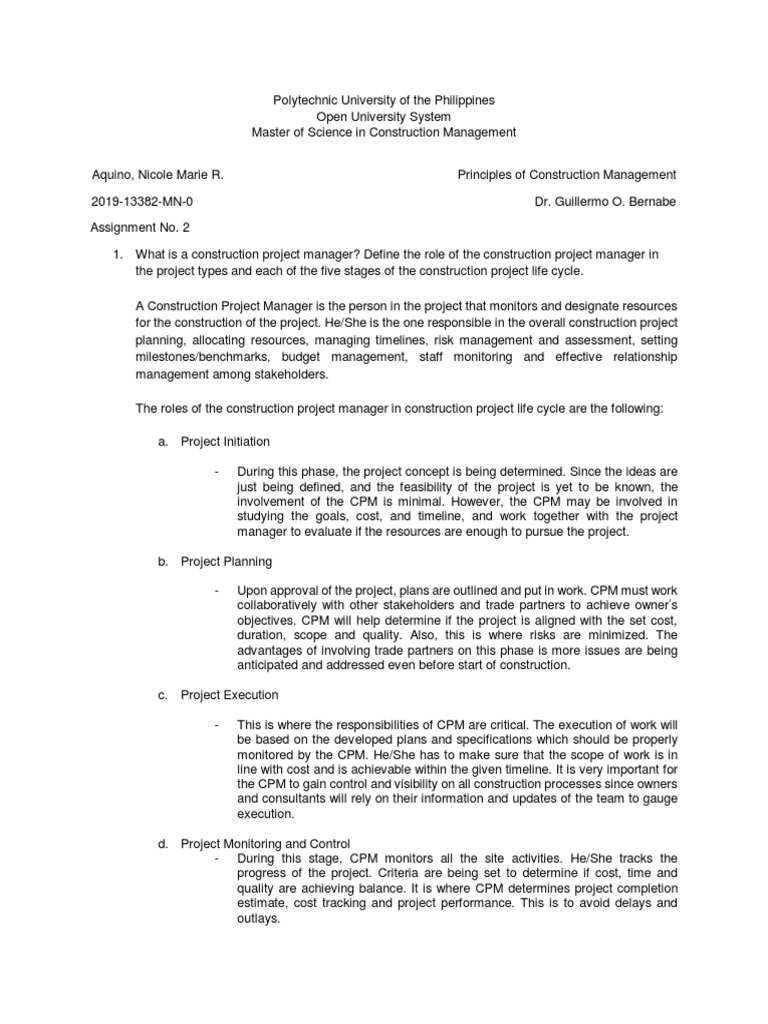 Role of Construction Project Managers | PDF | Project Management ...