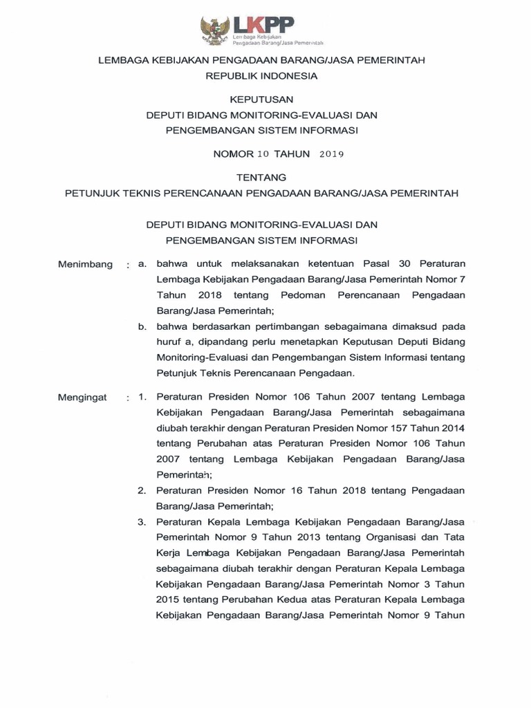 Petunjuk Teknis Perencanaan Pengadaan Barang Atau Jasa Pemerintah | PDF