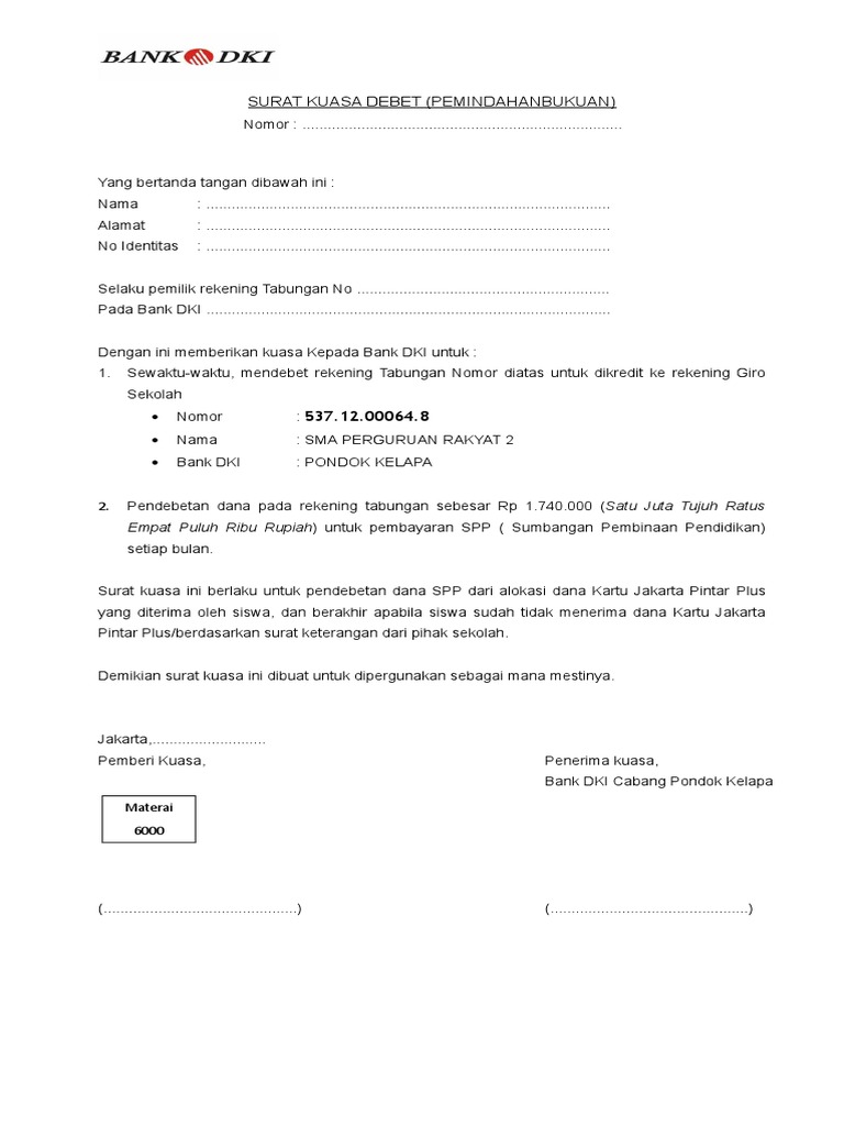 Surat Kuasa Debet Kjp