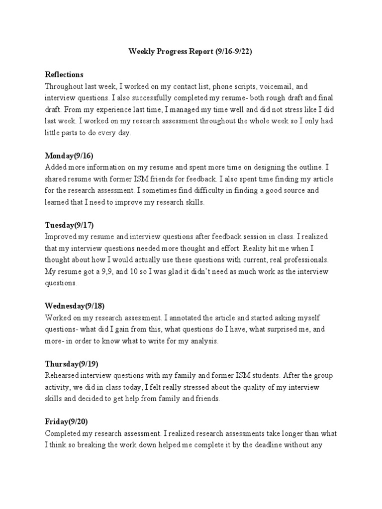 Weekly Progress Report: Skills Development | PDF | Interview ...
