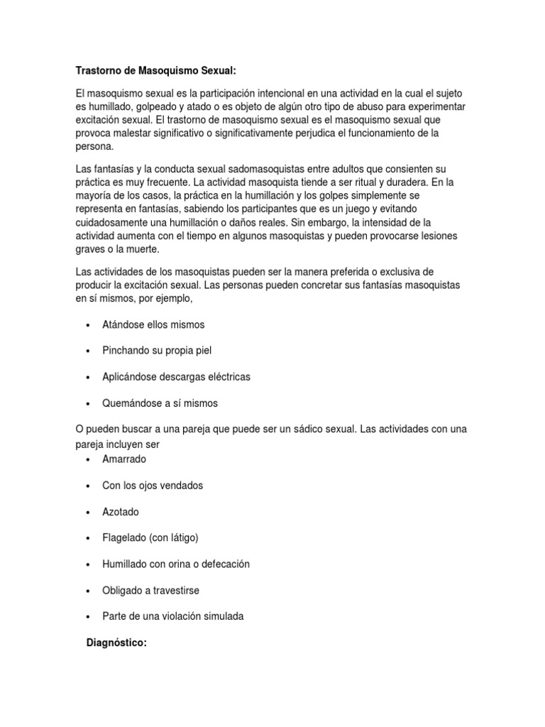 Trastorno de Masoquismo Sexual PDF Fetichismo sexual Pedofilia