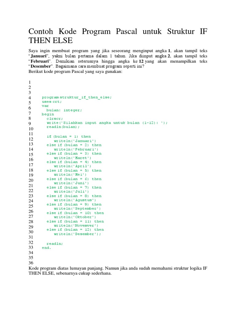 Contoh Kode Program Pascal Untuk Struktur IF THEN ELSE | PDF
