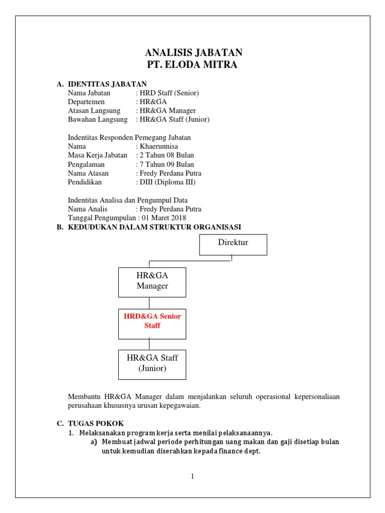 Job Analisa Hrd Senior Staff Pdf