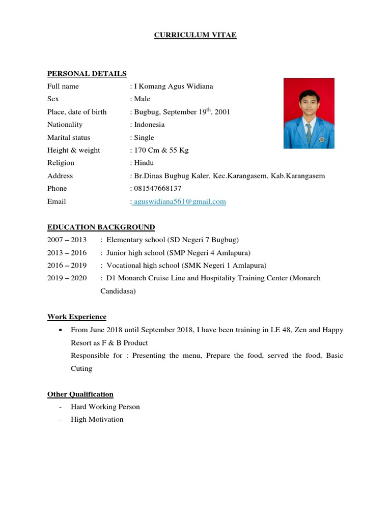 contoh cv pariwisata