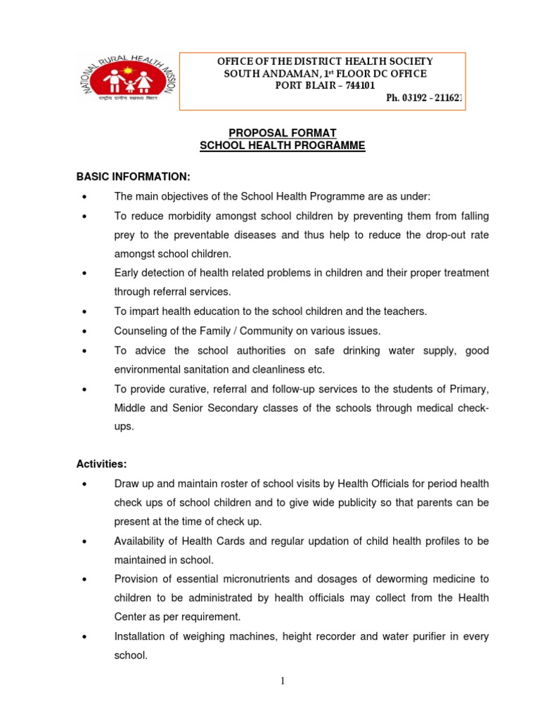 Proposal Format For School Health Programme | PDF | Health Care | Non ...