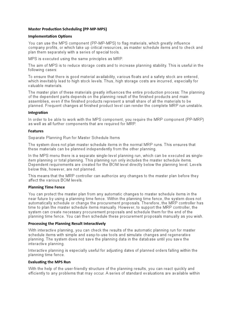 Master Production Scheduling in SAP | PDF | Information Technology ...