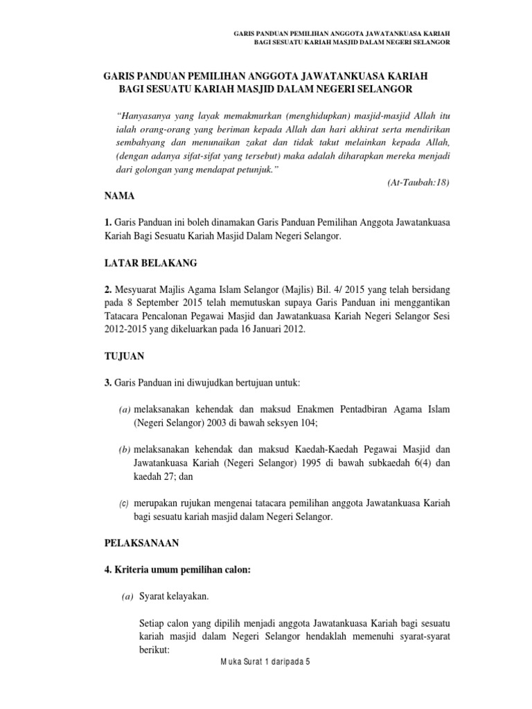 Garis Panduan Pemilihan Jawatankuasa Kariah