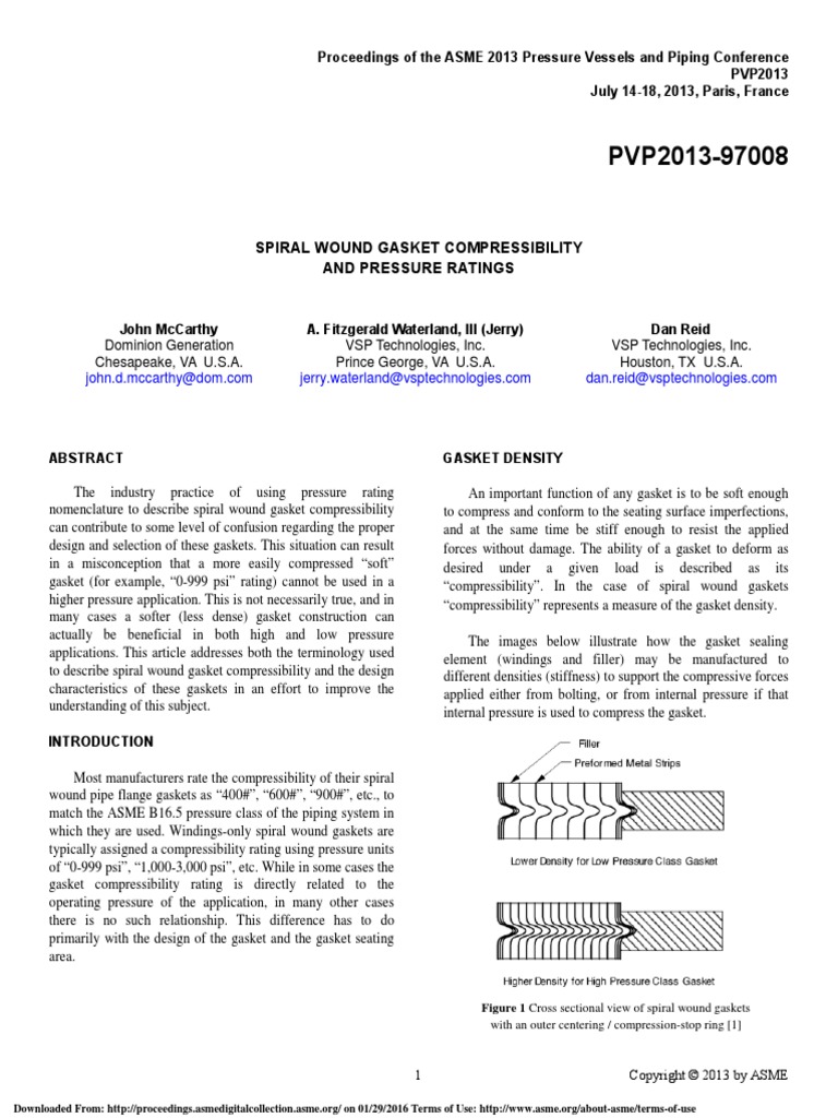 Spiral Wound Gasket Compressibility PDF PDF Young's Modulus Pipe