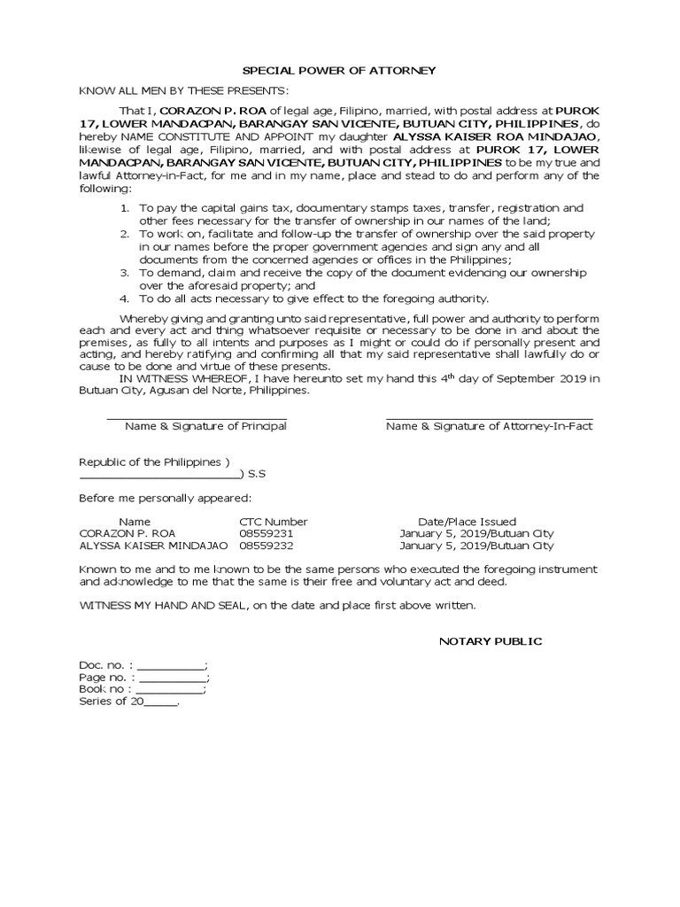 Special Power of Attorney Sample | PDF | Power Of Attorney | Justice