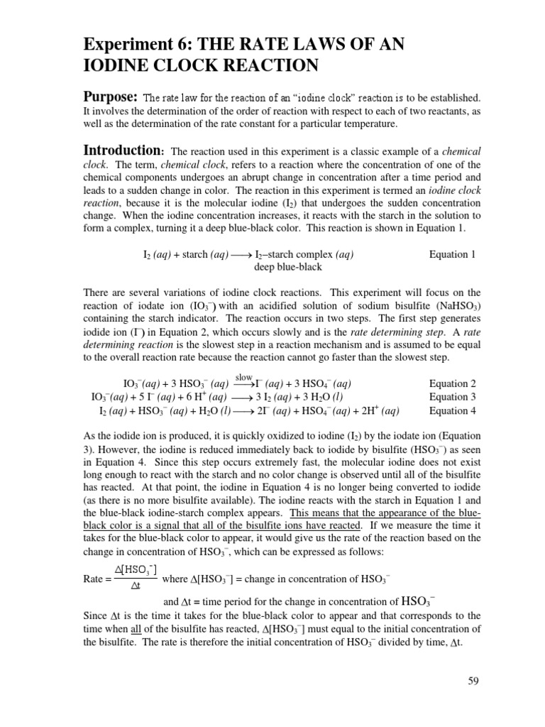 The Rate Laws of An Iodine Clock Reaction PDF Reaction Rate