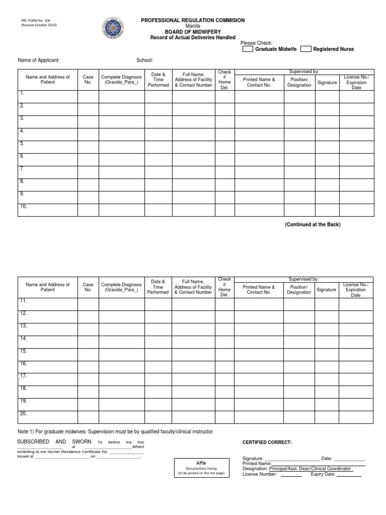 PRC Forms 1 | Download Free PDF | Midwife | Midwifery