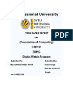 Professional University: (Foundation of Computing) CSE101 Topic Digital Watch Program