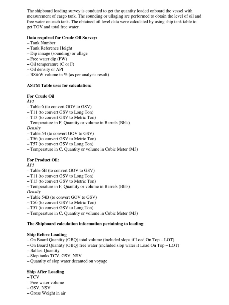 Crude Oil Survey Calculation Guide | PDF | Ton | Barrel (Unit)