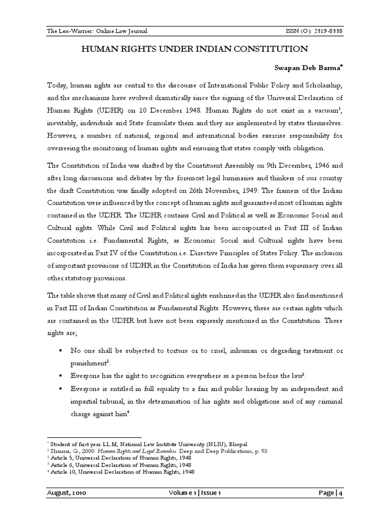 Human Rights in the Indian Constitution | PDF | Human Rights | Liberty