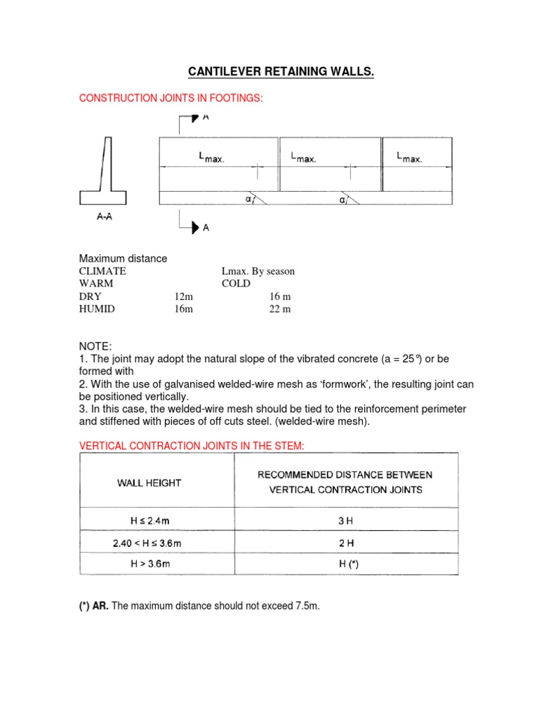 Cantilever Retaining Wall Joints Guide | PDF | Concrete | Building ...