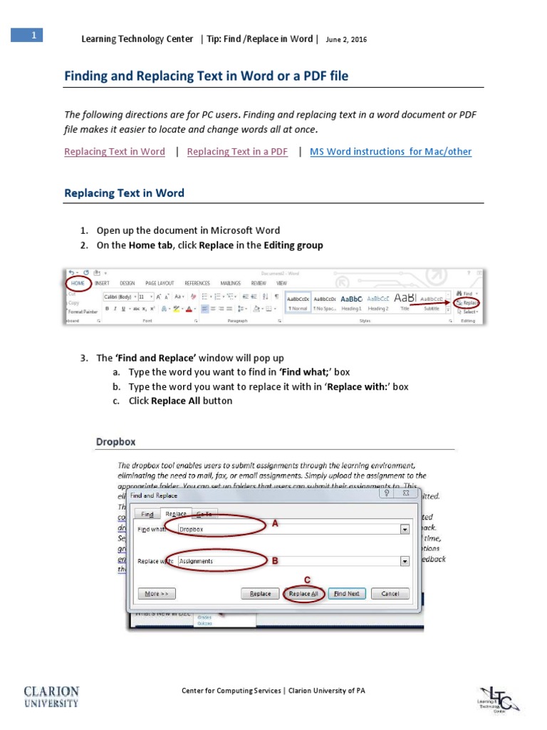 macbook microsoft word find and replace