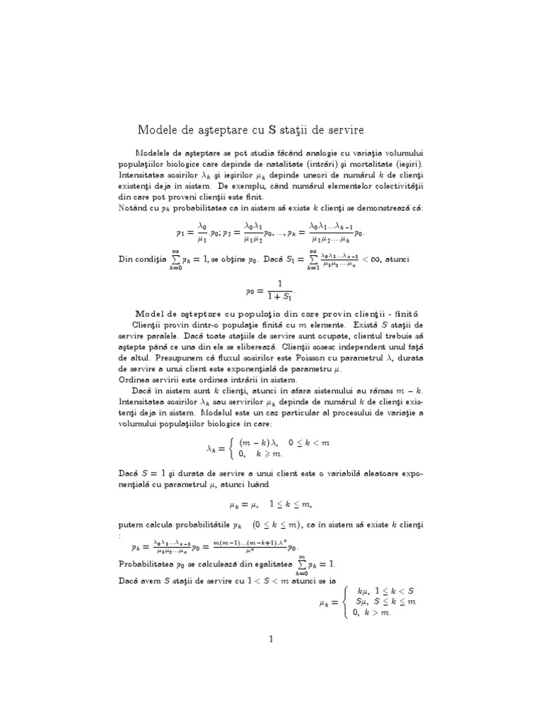 Modele de Asteptare Cu S Statii de Servire PDF | PDF