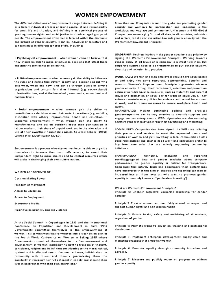 Women Empowerment | PDF | Empowerment | Gender Equality