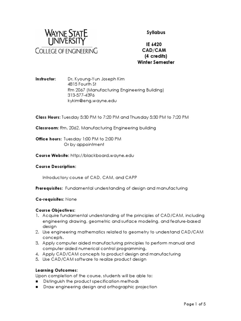 CAD/CAM Course Syllabus Winter 2023 | PDF | Computer Aided Design ...