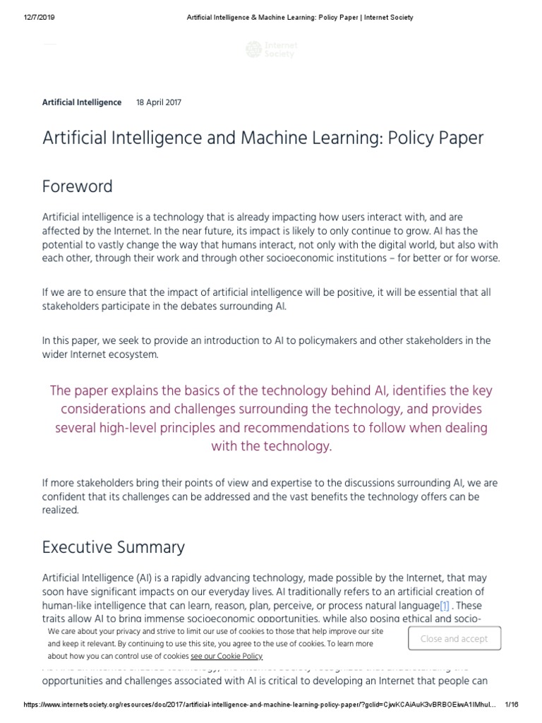 Artificial Intelligence & Machine Learning - Policy Paper - Internet ...