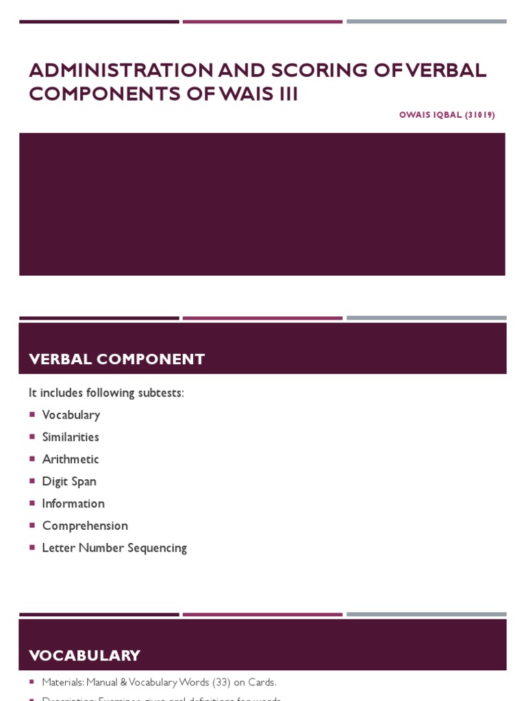 WAIS III Verbal Components Guide | PDF | Intelligence Quotient ...