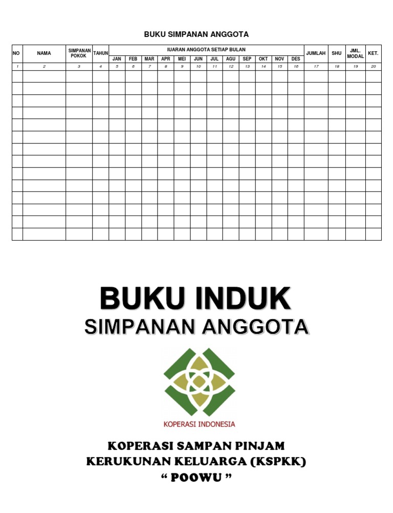 Contoh Format Buku Simpanan Anggota Koperasi Kenangan