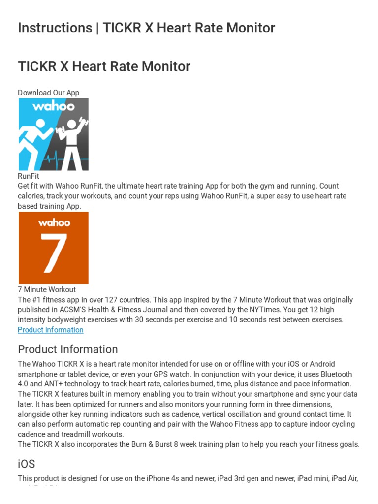 Instructions TICKR X Heart Rate Monitor PDF Mobile App Ios