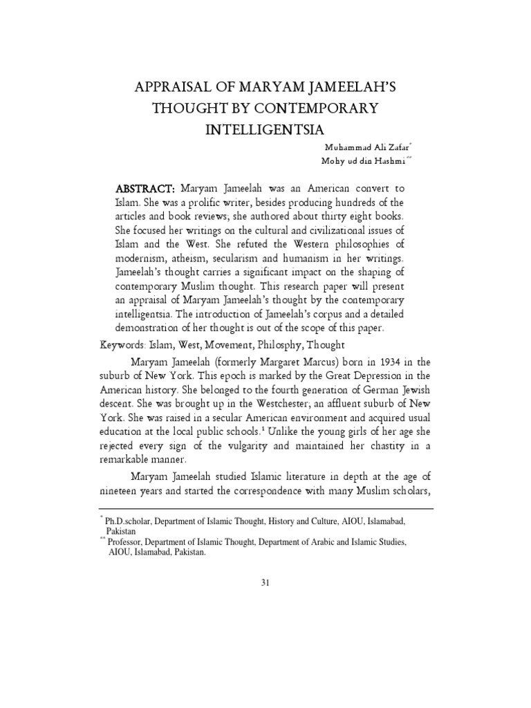 Appraisal of Maryam Jameelah's Thought | PDF | Jihadism | Salafi Movement
